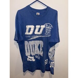 Vintage 1990's Duke University AOP Blue T Shirt Made In USA Single Stitch Y2K XL
